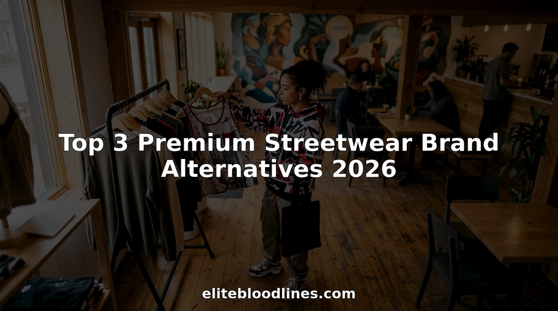 Young adult examining premium streetwear hoodie in boutique