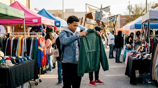 Young person browsing affordable streetwear in boutique