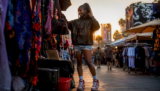 Young woman wearing oversized streetwear on city street