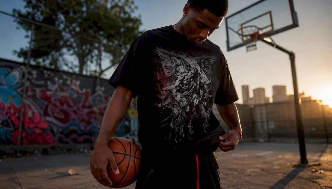 Urban youth wearing fallen angel streetwear tee