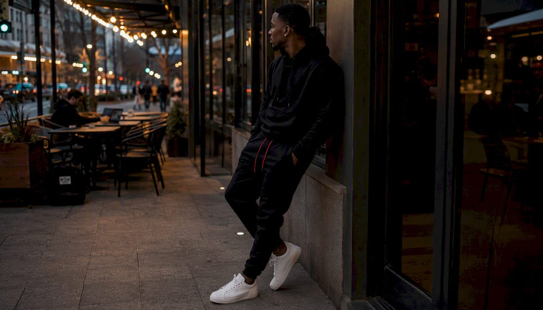 Man wearing streetwear joggers outdoors