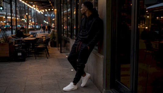 Man wearing streetwear joggers outdoors
