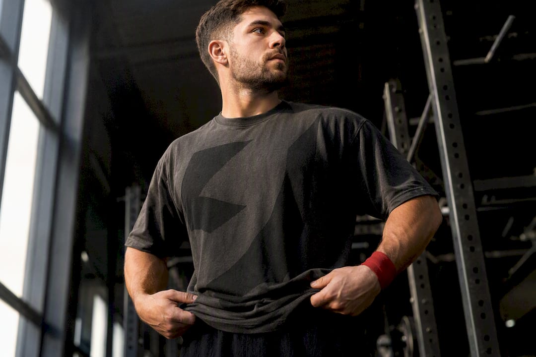 Athlete wearing heavyweight tee in gym