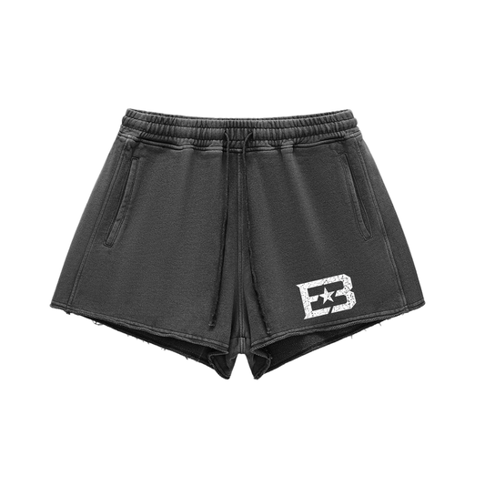EB Star Women Snow Washed Raw Edge Drawstring Shorts