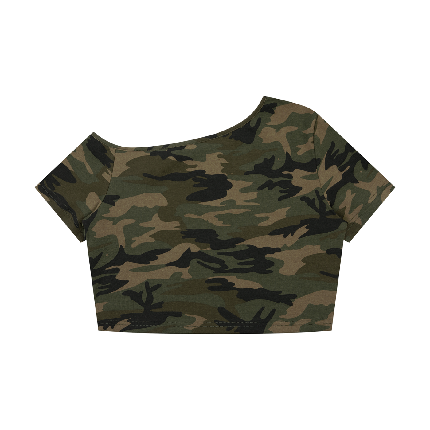 EB Core Line Camo Off-Shoulder Crop T-Shirt