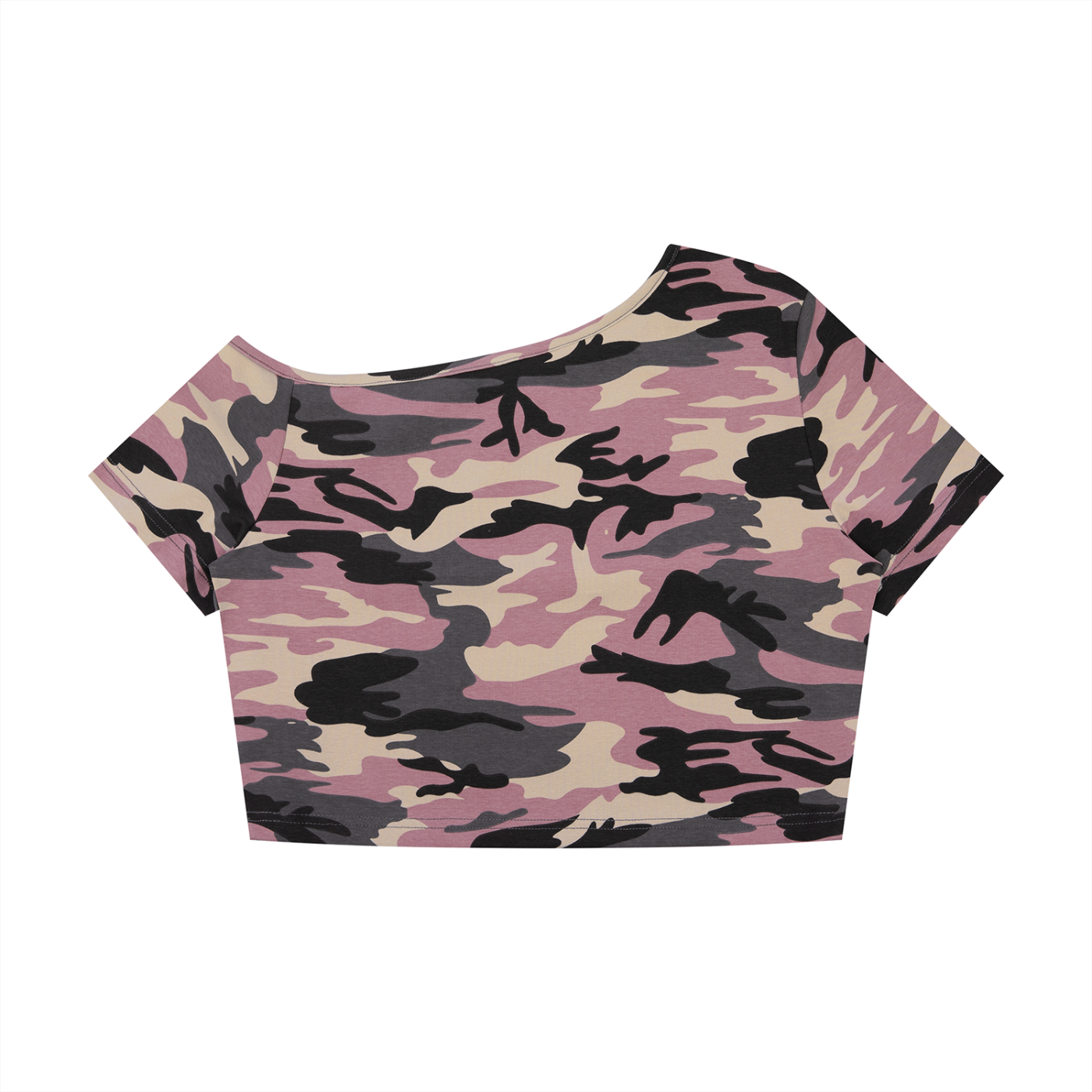 EB Core Line Camo Off-Shoulder Crop T-Shirt