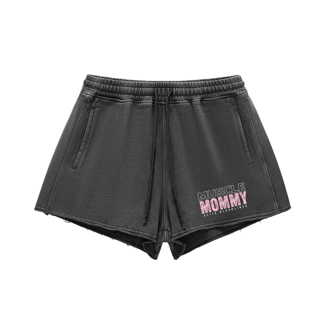 EB Muscle Mommy Snow Washed Raw Edge Drawstring Shorts