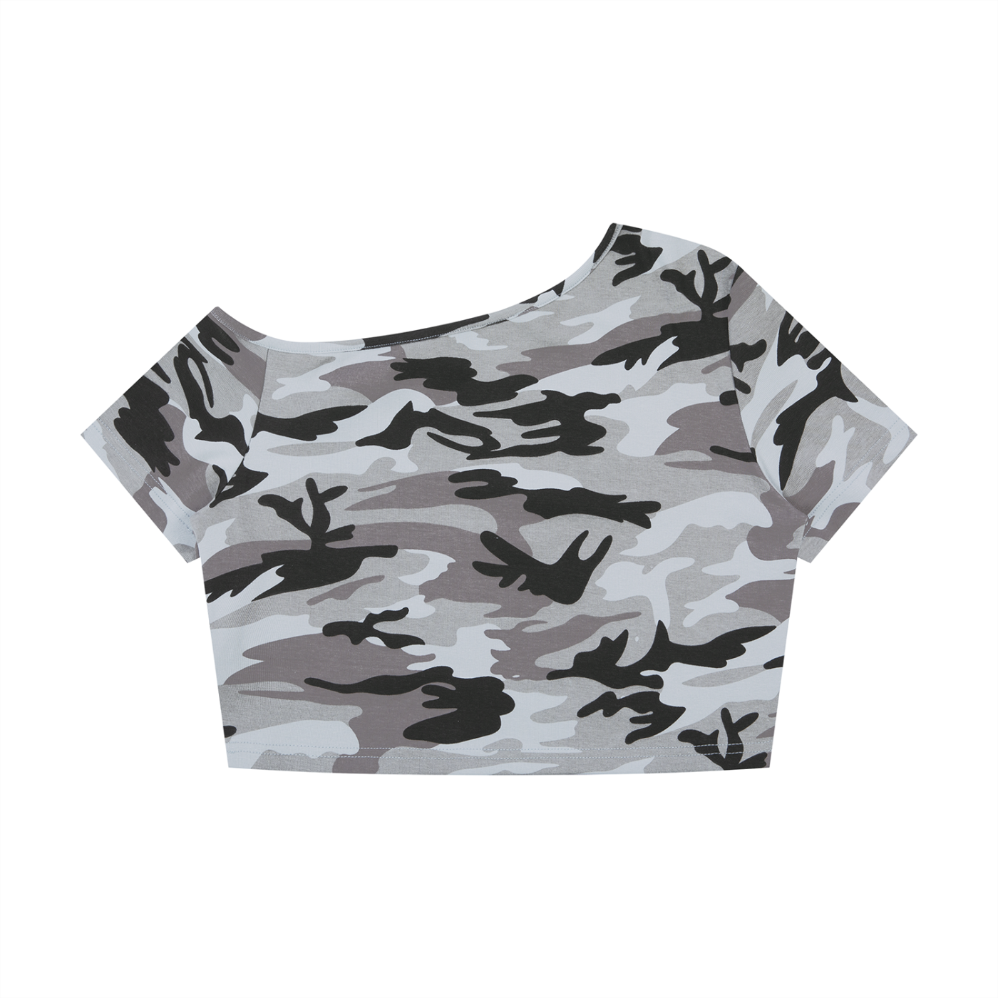 EB Core Line Camo Off-Shoulder Crop T-Shirt