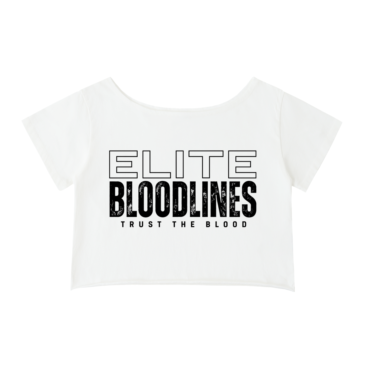 ELITE BLOODLINES Off-Shoulder Rolled Hem Cotton T-Shirt