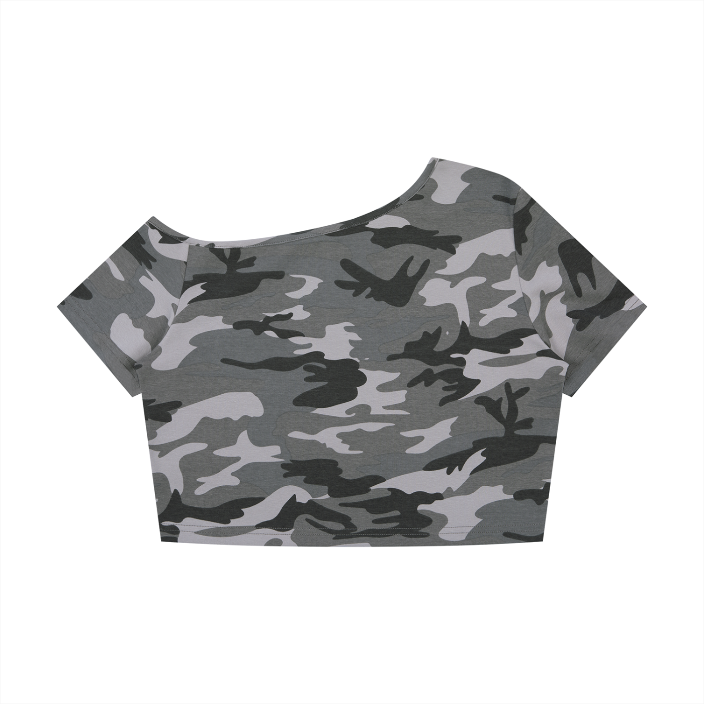 EB Core Line Camo Off-Shoulder Crop T-Shirt