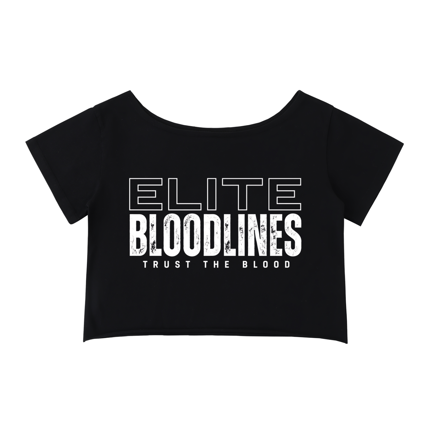 ELITE BLOODLINES Off-Shoulder Rolled Hem Cotton T-Shirt