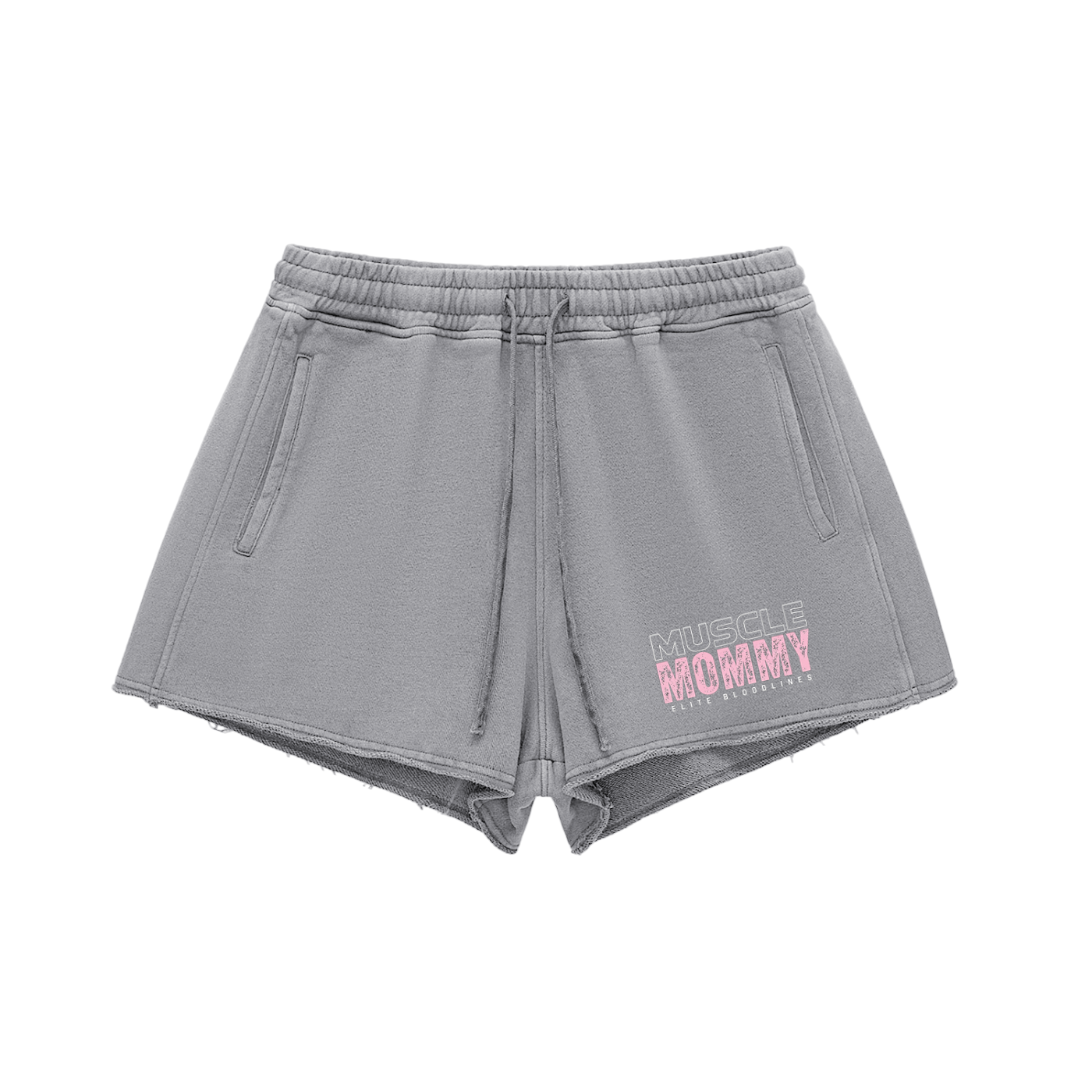 EB Muscle Mommy Snow Washed Raw Edge Drawstring Shorts